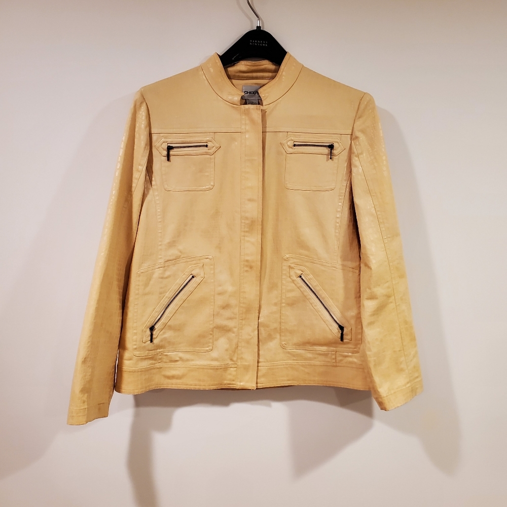 Chico's Animal Pattern Coated Moto Vintage Jacket Women's Size 2